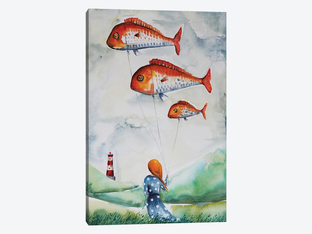 Girl With Fishes by Evgenia Smirnova 1-piece Canvas Print