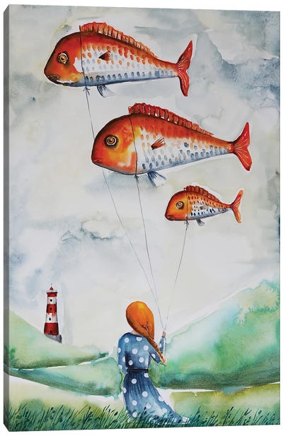 Girl With Fishes Canvas Art Print - Evgenia Smirnova