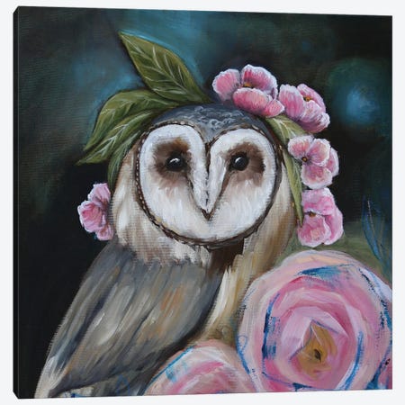 The Owl With Roses Canvas Print #ENV49} by Evgenia Smirnova Canvas Wall Art