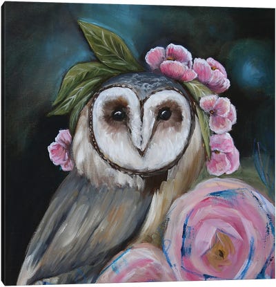 The Owl With Roses Canvas Art Print - Evgenia Smirnova