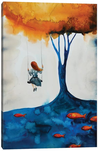 Girl On The Swing Canvas Art Print - Evgenia Smirnova