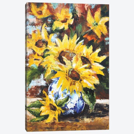 Sunflowers In Vase Canvas Print #ENV57} by Evgenia Smirnova Canvas Wall Art