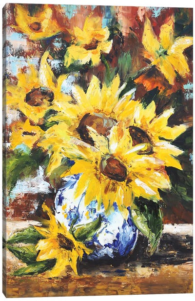 Sunflowers In Vase Canvas Art Print - Evgenia Smirnova