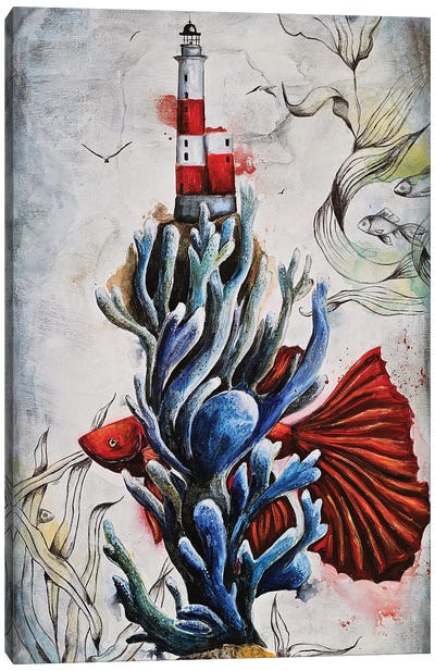Among The Corals Canvas Art Print - Lighthouse Art
