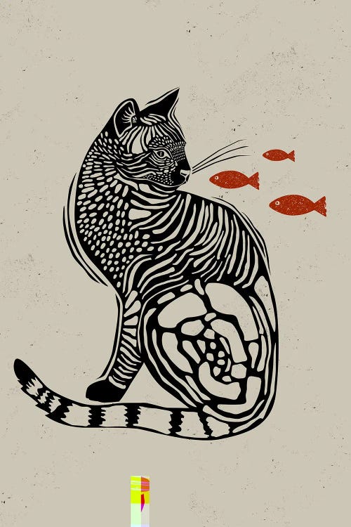 Linocut Style Cat by Evgenia Smirnova wall art