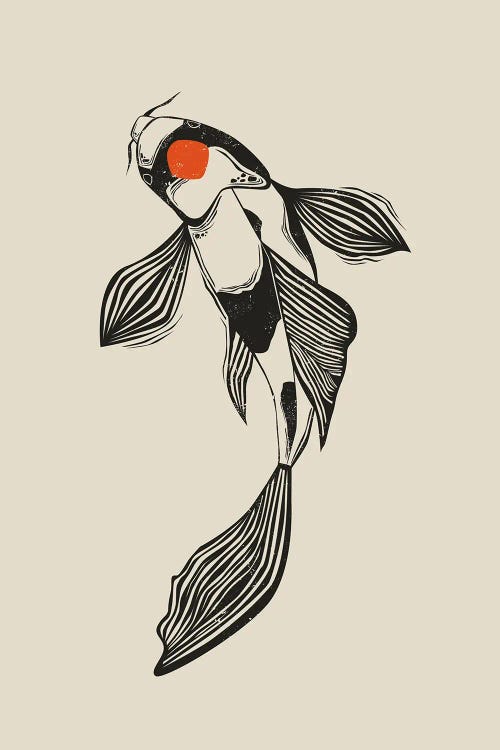 Linocut Style Koi Fish I