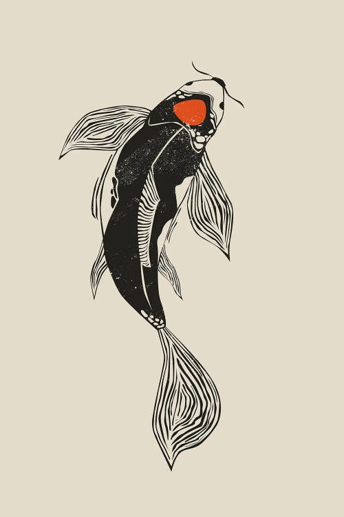 Linocut Style Koi Fish II