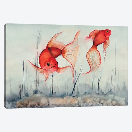 Red Fishes In The Fog Canvas Print #ENV9} by Evgenia Smirnova Canvas Artwork