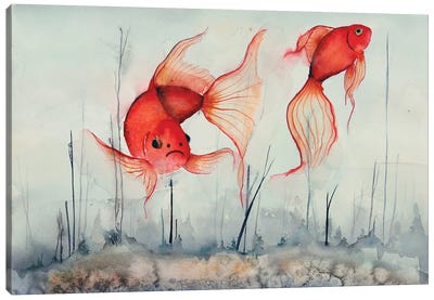Red Fishes In The Fog Canvas Art Print - Evgenia Smirnova
