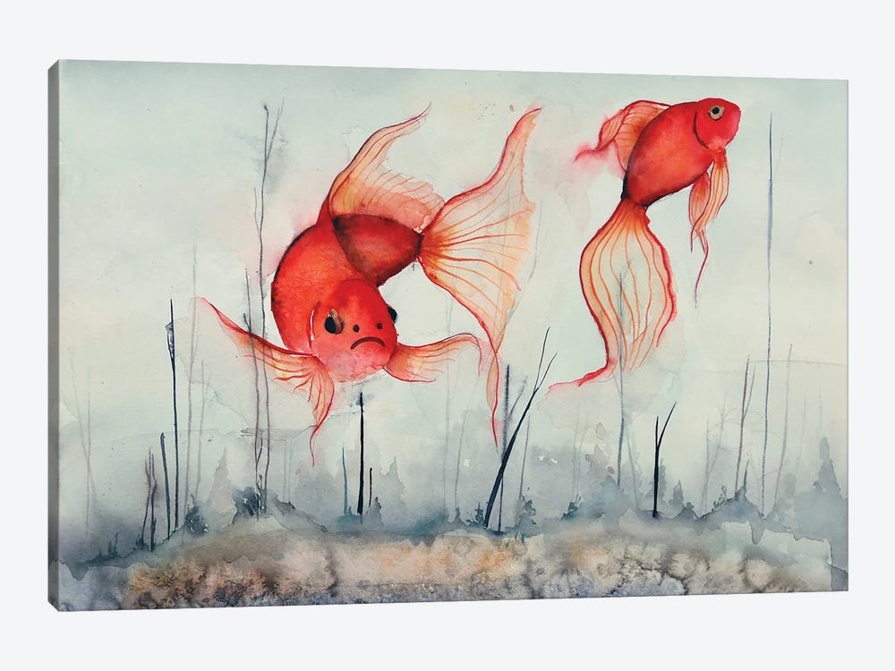 Red Fishes In The Fog by Evgenia Smirnova 1-piece Art Print
