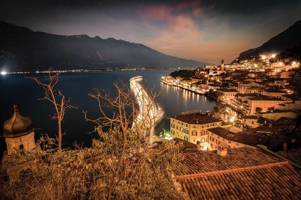 Lombardy: Limone Sul Garda By Night by Enzo Romano