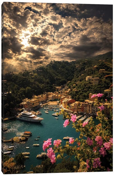 Panorama Of Portofino Canvas Art Print - Hyperreal Landscape Photography