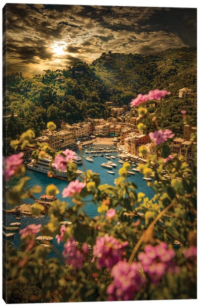 Portofino With Flowers Canvas Art Print - Enzo Romano