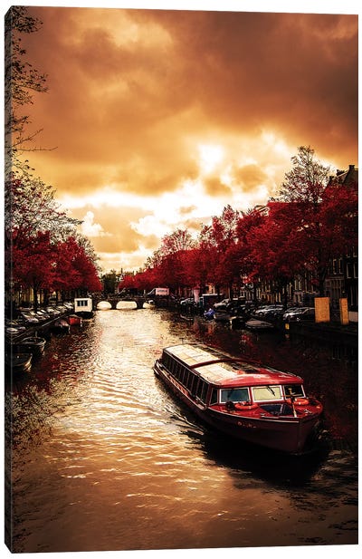 Red Leaves In Amsterdam Canvas Art Print - Hyperreal Photography