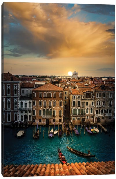 Sunset In Venice Canvas Art Print - By Water