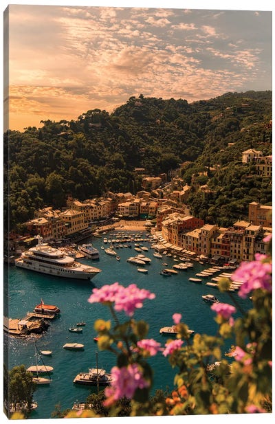 Portofino with flower Canvas Art Print - Enzo Romano