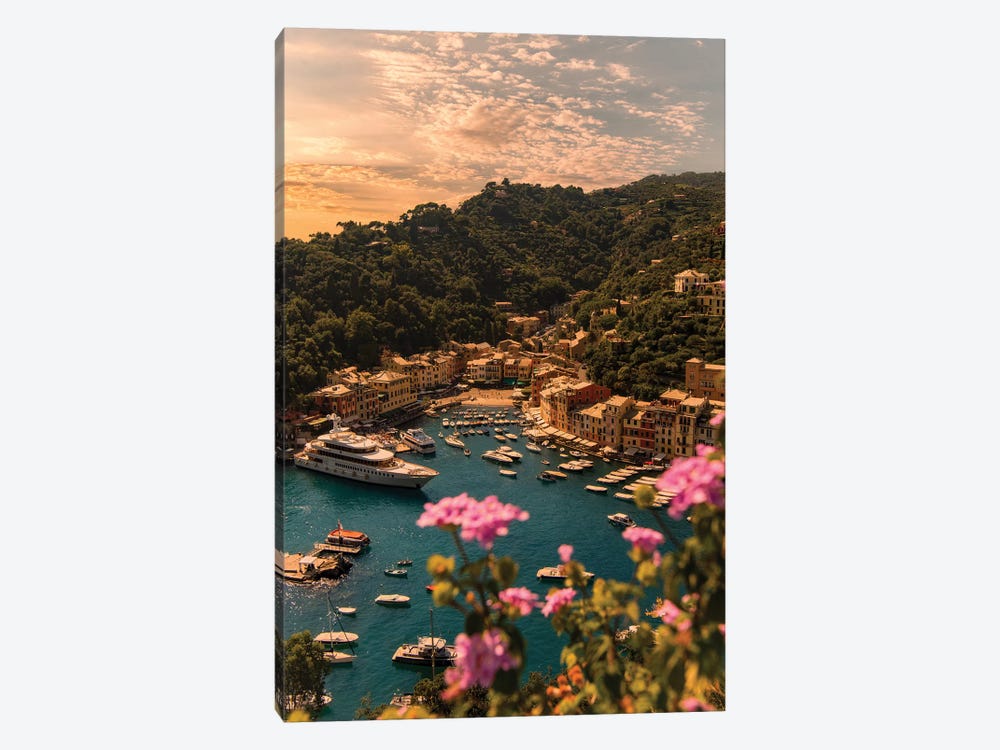 Portofino with flower by Enzo Romano 1-piece Art Print