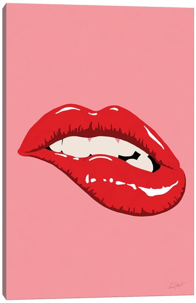 Lip Bite Canvas Art Print - Red Passion