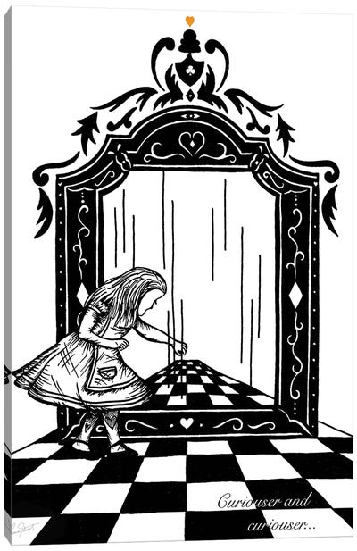 Alice and the Looking Glass Canvas Art Print - Alice In Wonderland