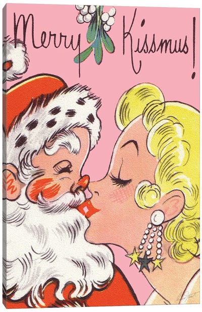 Merry Kissmus! Canvas Art Print - Santa Claus Art