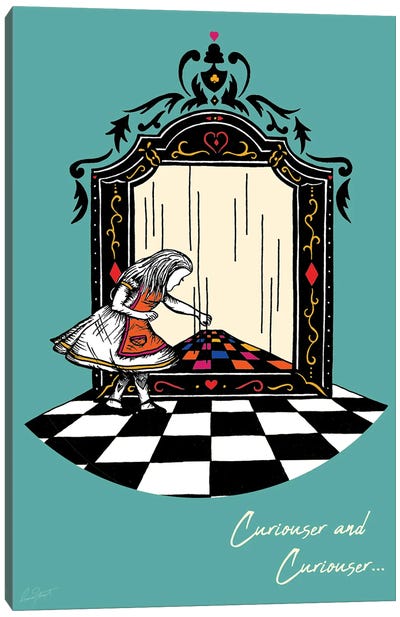 Alice and the Looking Glass Colour Canvas Art Print - Alice In Wonderland