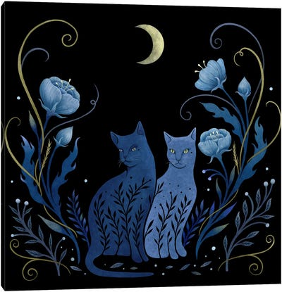 Two Cats Canvas Art Print - Blue Art