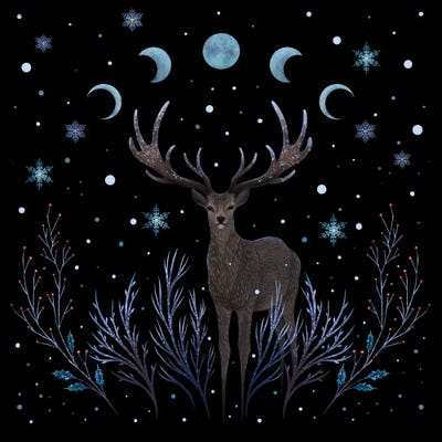 A Deer In Winter Night Forest by Episodic Drawing art print
