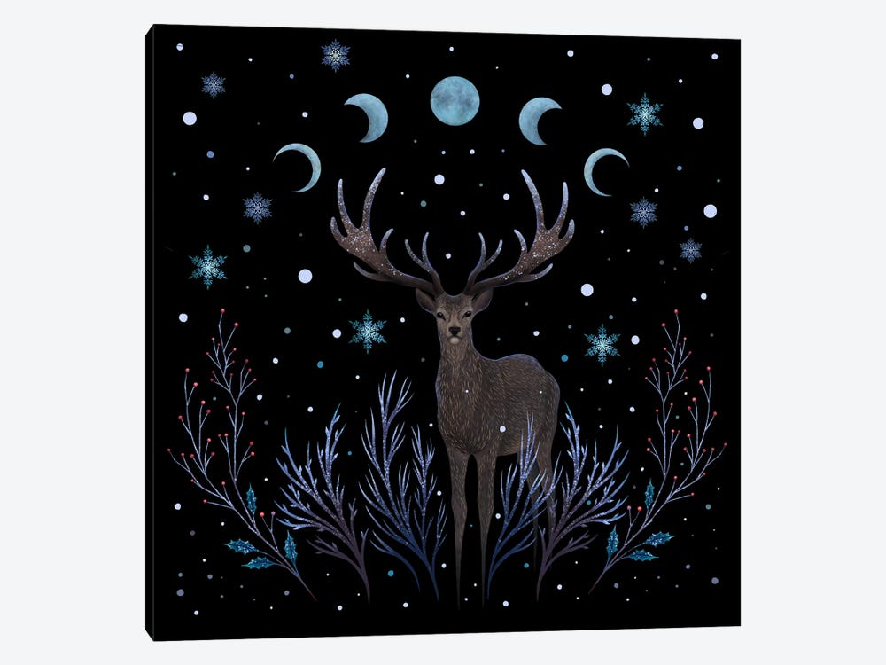 A Deer In Winter Night Forest by Episodic Drawing 1-piece Canvas Artwork