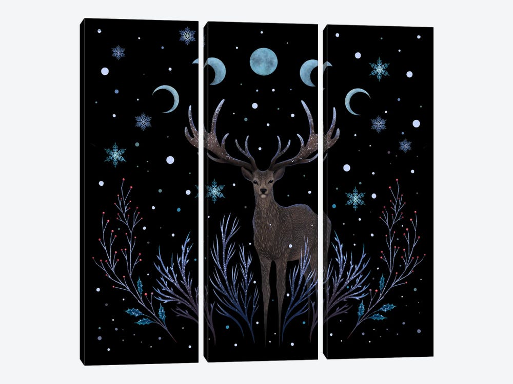 A Deer In Winter Night Forest by Episodic Drawing 3-piece Canvas Art
