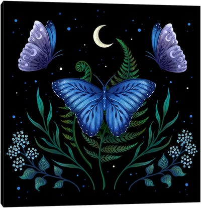 Blue Morpho Butterfly Canvas Art Print - Moon Art