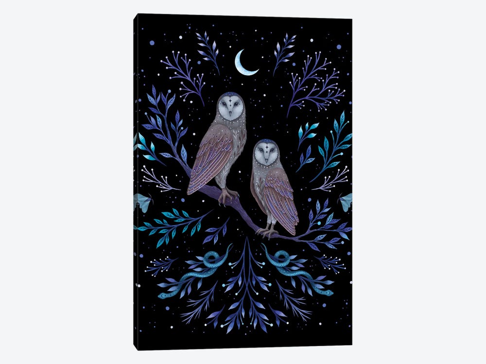 Owls In The Moonlight by Episodic Drawing 1-piece Canvas Wall Art