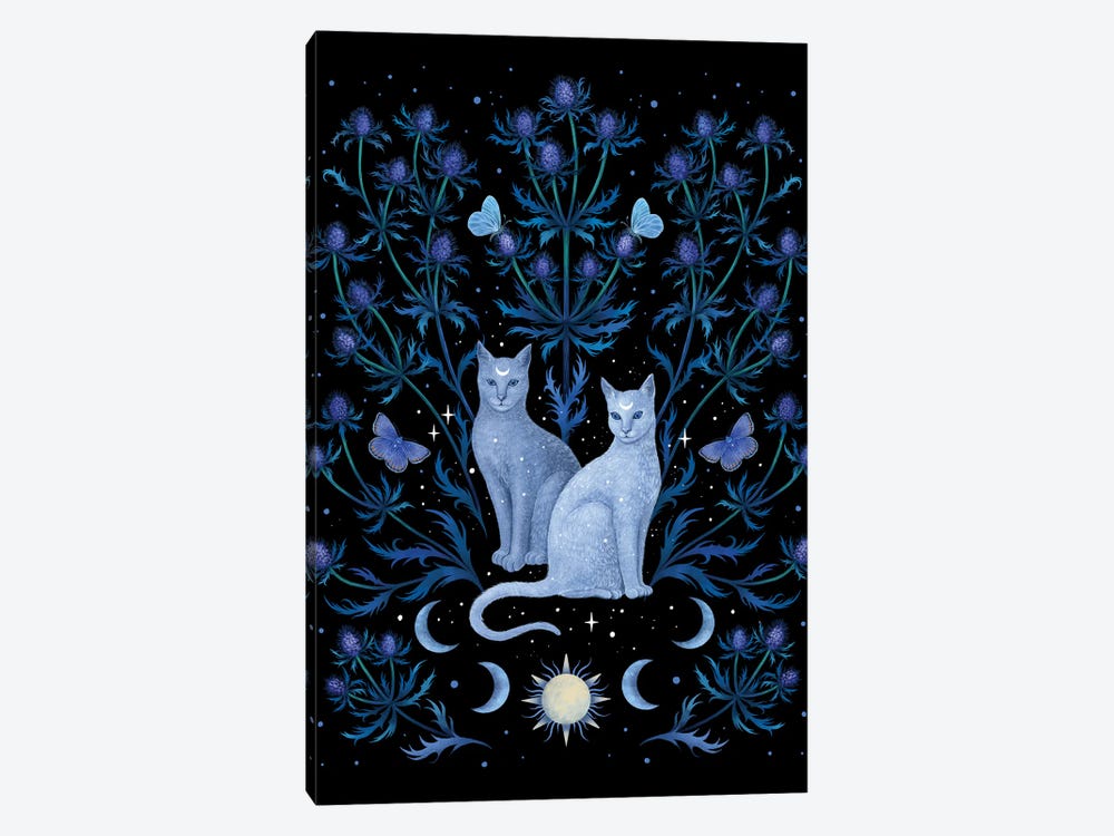 Blue Thistle And Cat by Episodic Drawing 1-piece Canvas Wall Art