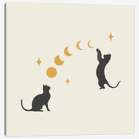 Cat And Moon I Canvas Print #EPD31} by Episodic Drawing Canvas Print