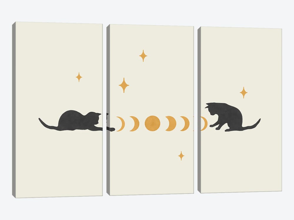 Cat And Moon III by Episodic Drawing 3-piece Art Print