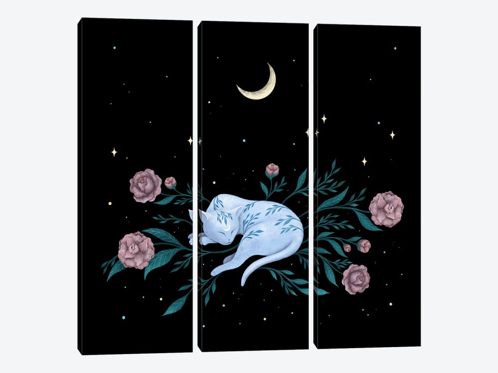 Cat Dreaming Of The Moon by Episodic Drawing 3-piece Canvas Art