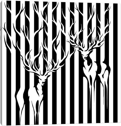Deers In Stripes Canvas Art Print - Black & White Patterns
