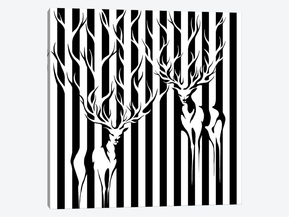 Deers In Stripes by Episodic Drawing 1-piece Canvas Artwork