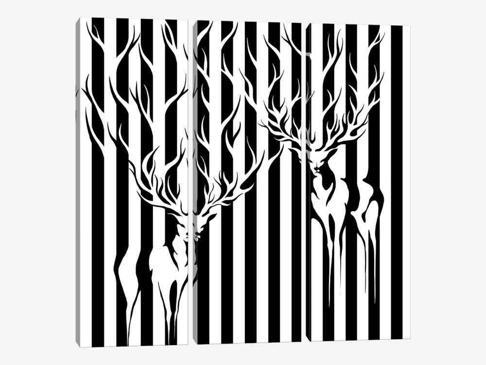 Deers In Stripes by Episodic Drawing 3-piece Canvas Art