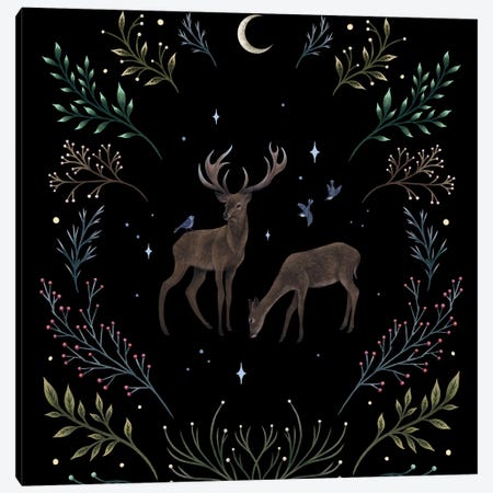 Deers In The Moonlight Canvas Print #EPD42} by Episodic Drawing Canvas Artwork