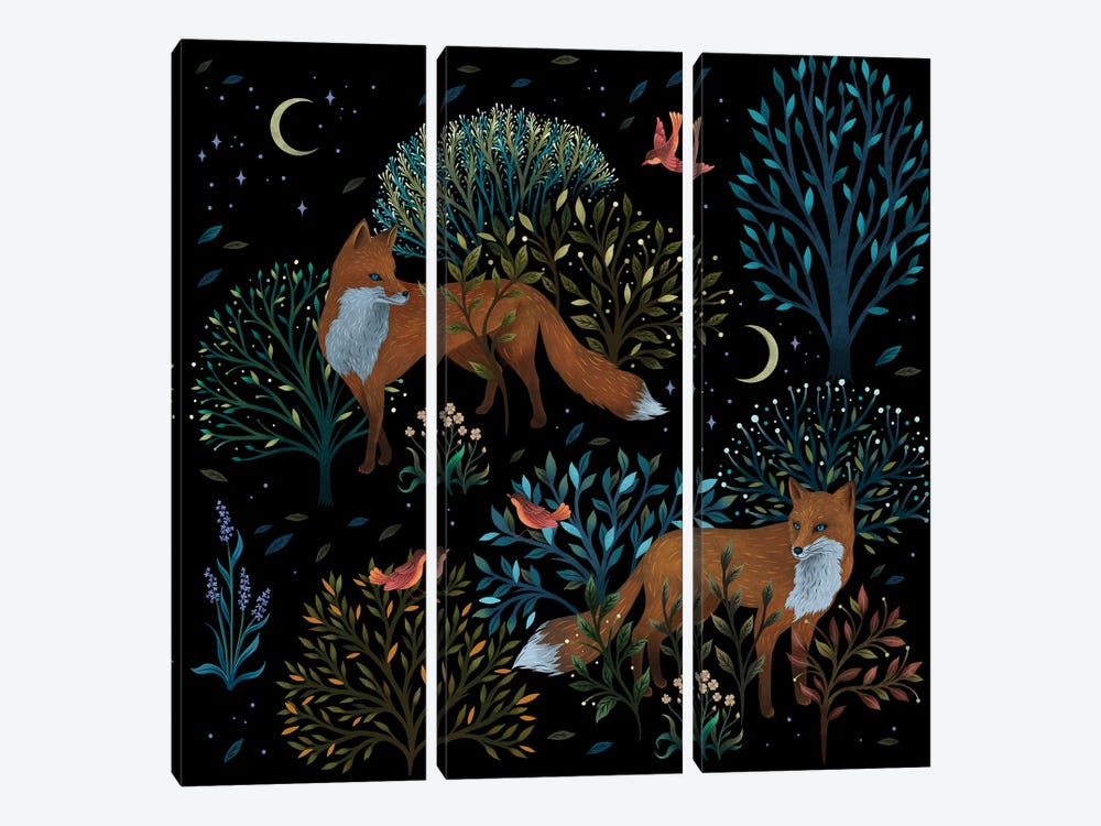 Forest Foxes by Episodic Drawing 3-piece Canvas Art Print