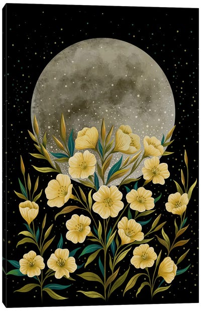 Moon Greeting Yellow Canvas Art Print - Episodic Drawing