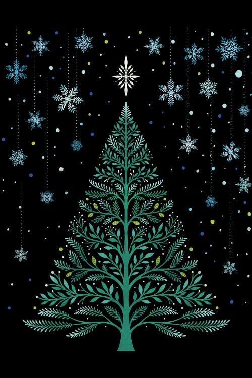 Christmas Night Tree Snowy