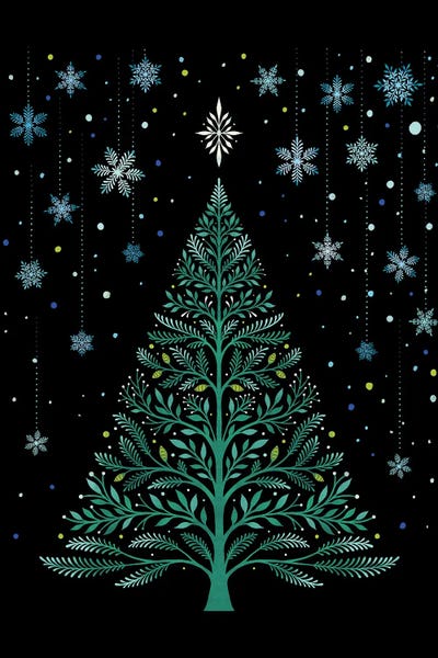 Christmas Night Tree Snowy