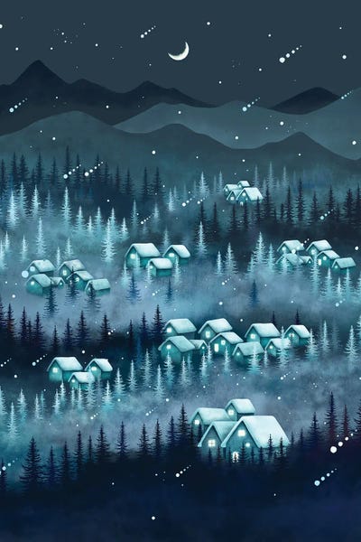 Cabins: Forest Night Blue by Episodic Drawing