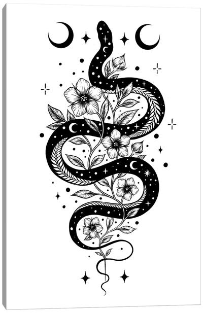 Serpent Spell Black Canvas Art Print - Snake Art