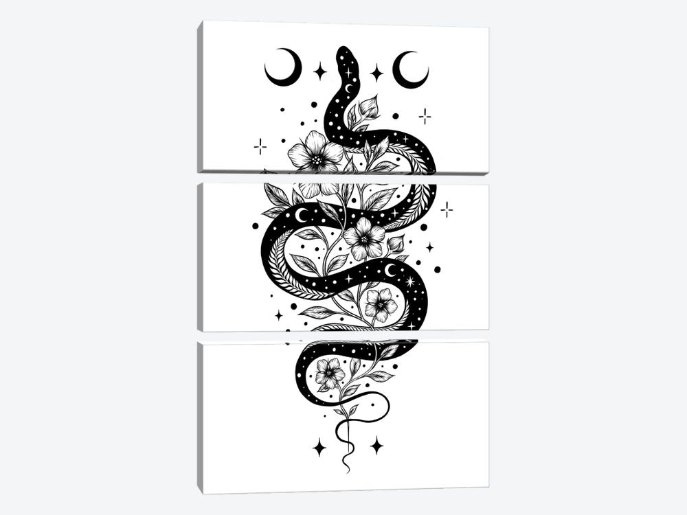 Serpent Spell Black by Episodic Drawing 3-piece Canvas Art Print