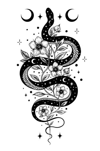 Black & White Florals: Serpent Spell Black by Episodic Drawing