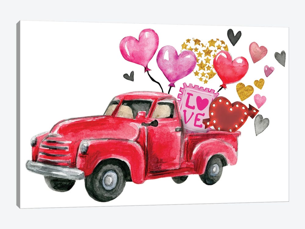 Valentine's Day Red Truck by Ephrazy Graphics 1-piece Canvas Art