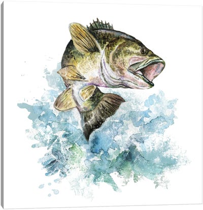 Prixas Print Large Mouth Bass Fish Canvas Wall Decor, Painting for Living Room Bedroom Gallery Wrapped (12x16 Ready to Hang)
