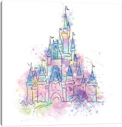 Magic Kingdom Watercolor Castle Canvas Art Print - Art for Older Kids